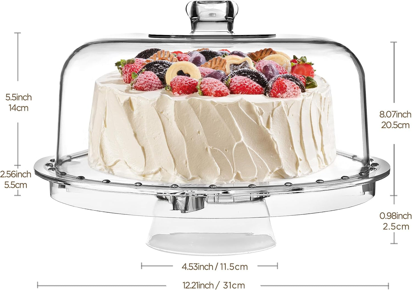 HBlife Cake Stand with Lid (11.4"), Multifunctional Cake Stand with Acrylic Dome, Acacia Wood 6-in-1 Cake Plate Display Stand with Cover for Baking Gifts, Birthday Kitchen Parties, Weddings