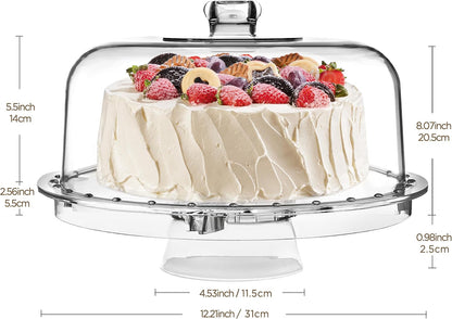 HBlife Cake Stand with Lid (11.4"), Multifunctional Cake Stand with Acrylic Dome, Acacia Wood 6-in-1 Cake Plate Display Stand with Cover for Baking Gifts, Birthday Kitchen Parties, Weddings