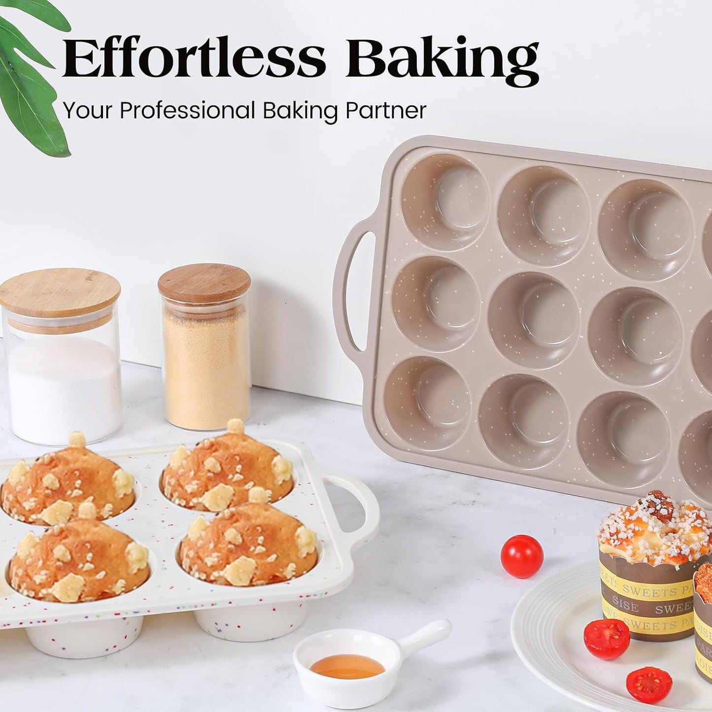 Vinino 2Pack Silicone Muffin Pans for Baking with Metal Reinforced Frame, 12 Cups Regular Size Nonstick Silicone Cupcake Pan, BPA Free Oven Dishwasher Safe Baking Mold for Muffins Cupcakes
