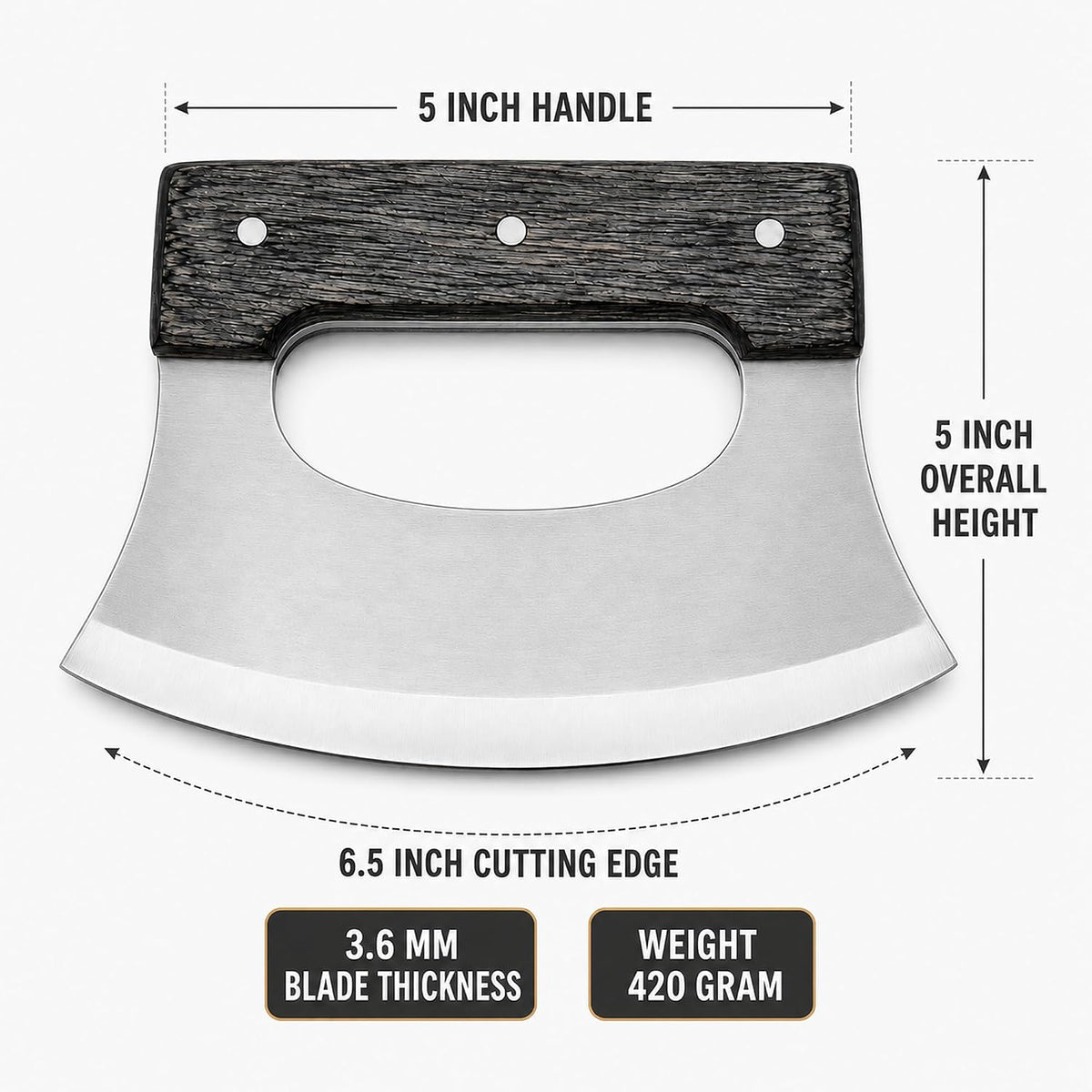 Handmade Ulu Knife Pizza Cutter Mezzaluna Knife