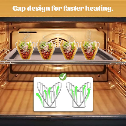 BSTKEY Taco Holders Set of 5, Stainless Steel Taco Stand, Soft or Hard Shell Taco Rack for Taco Bar, Burritos and Tortillas Holder for Kitchen Restaurant