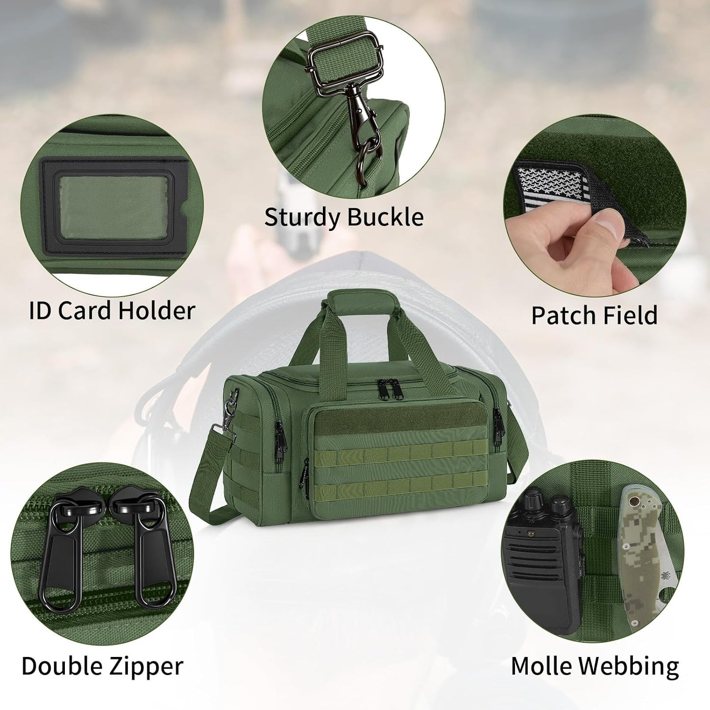 Tactical Pistol Range Bag, Gun Range Bag for Handguns, Shooting Duffle Range Pistol Bag with 6X Magazine Slots, Extra Pockets for Ammo and Essentials