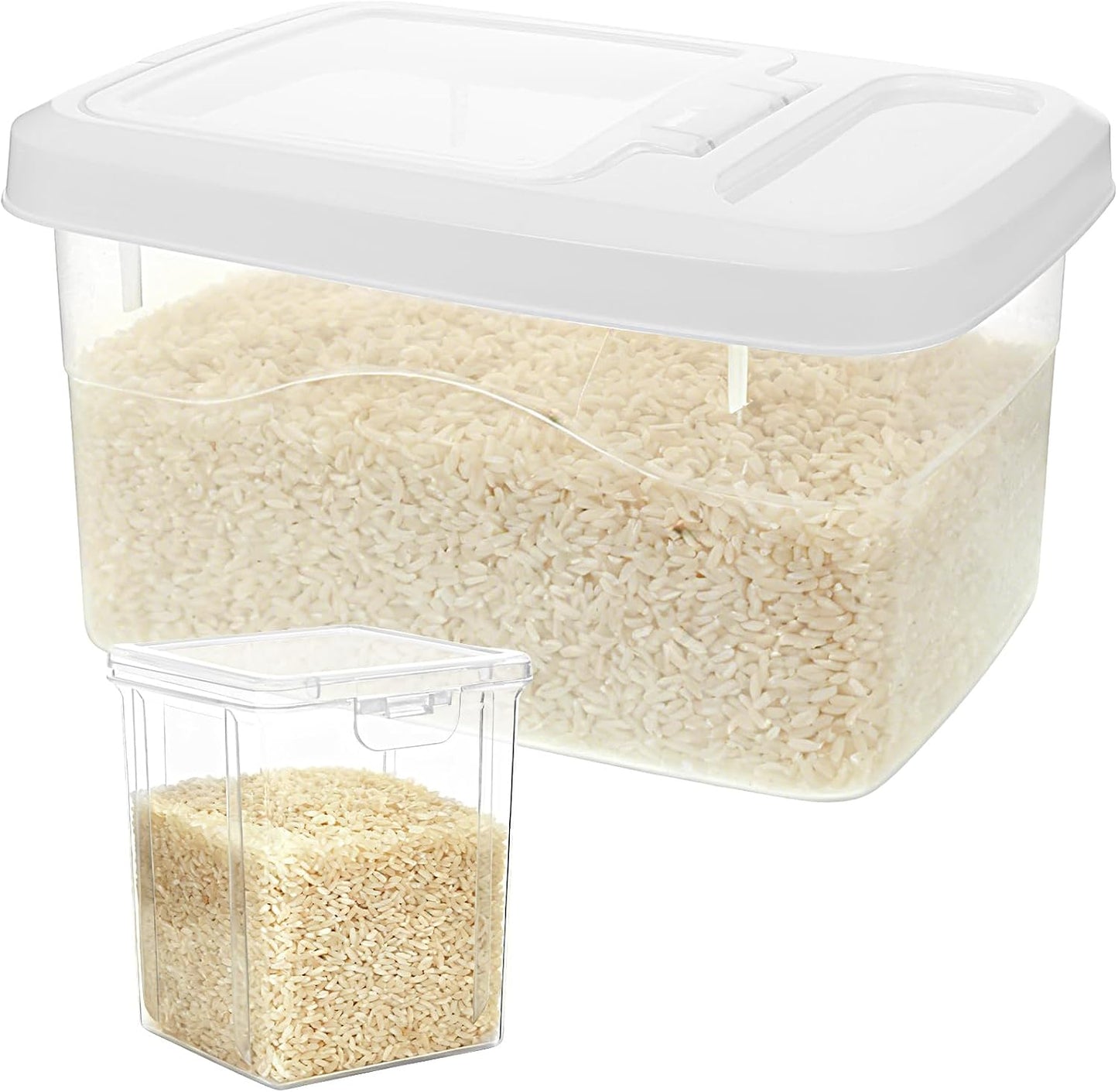 16lb Rice Storage Container and 3lb Storage Bin Set, Rice Container Airtight Grain Dispenser Kitchen Pantry Organizer Pet Dog Cat Food Container for Dry Food Cereal Grain