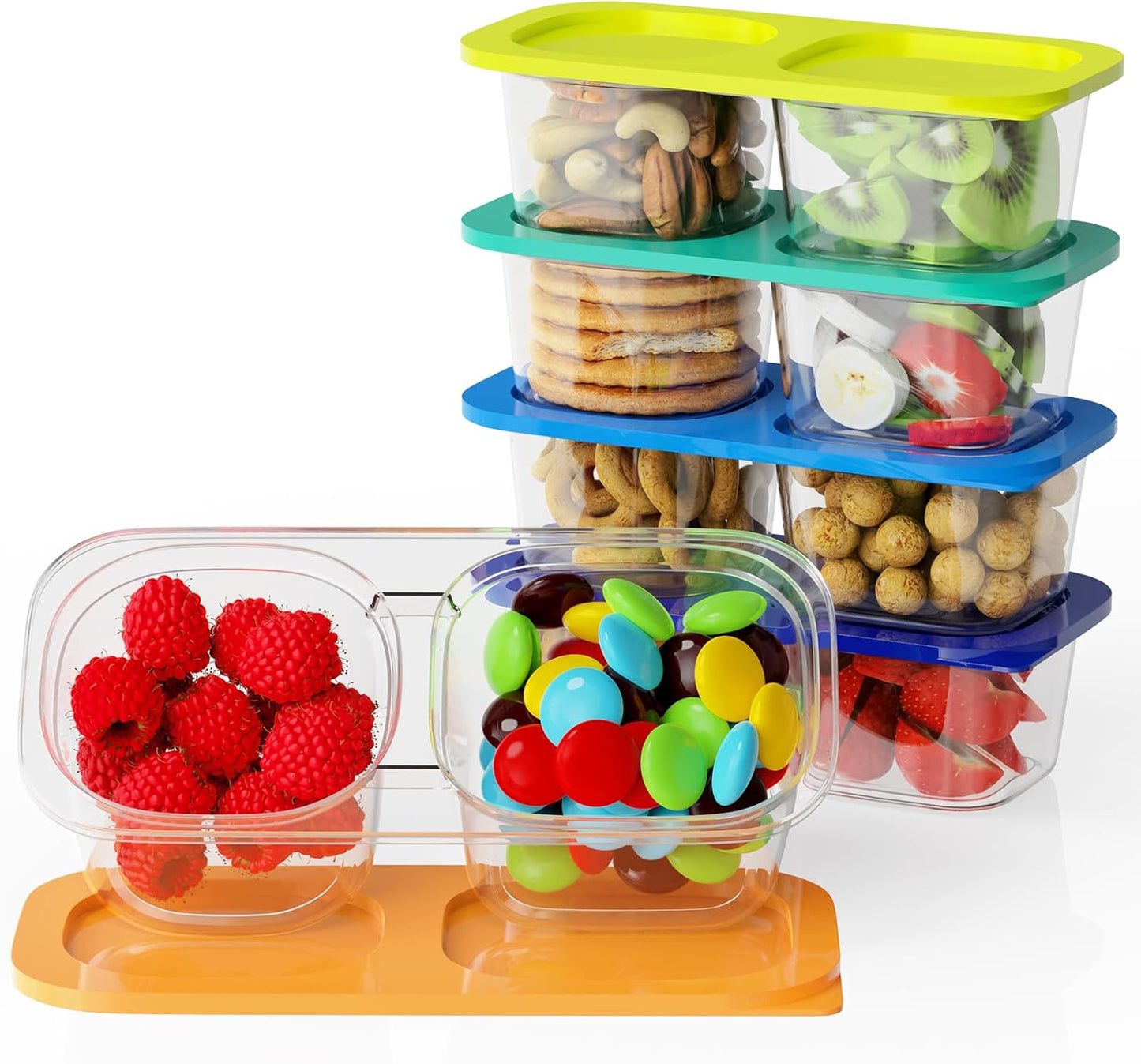 Snack Pack Containers for Kids, 5 Pack Reusable Snack Containers with Lids, 2 Compartment Small Bento Snack Box, BPA-Free, Lunchbox Accessories for Travel
