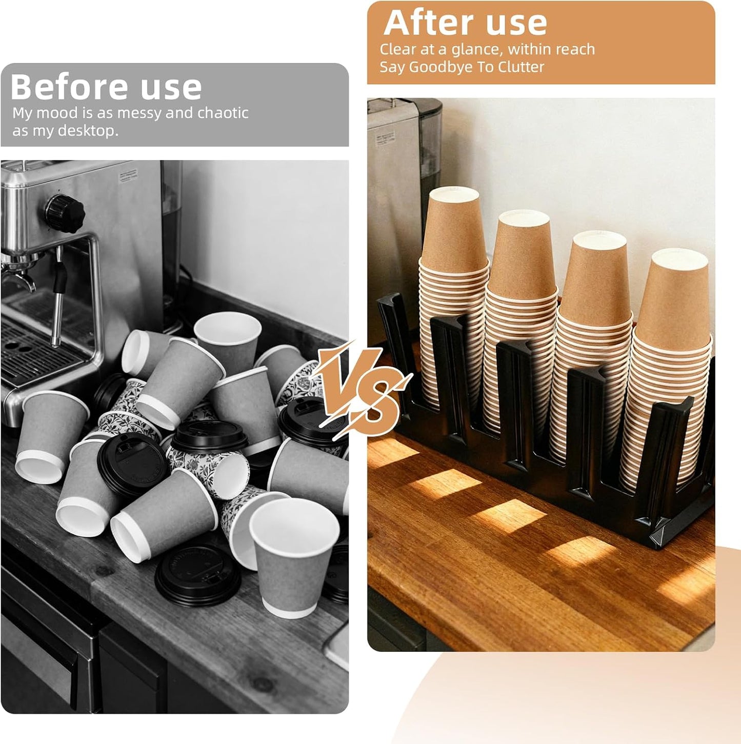 Commercial Cup and Lid Holder with Straw Organizer,Disposable Coffee Cup Condiment Dispenser for Countertop Org, Coffee Bar, Beverage Cup, Kitchen, Breakroom (11 Compartment Upright)