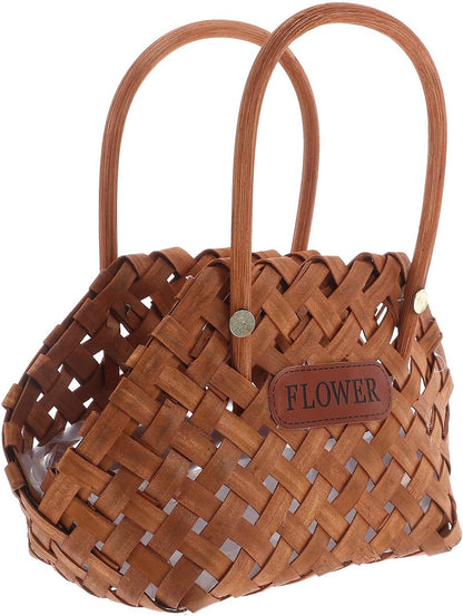 Garneck Handwoven Wooden Basket with Ergonomic Handle for Bread and Indoor Plants, Multipurpose Storage Basket with Protective Design, for Weddings and Special Occasions
