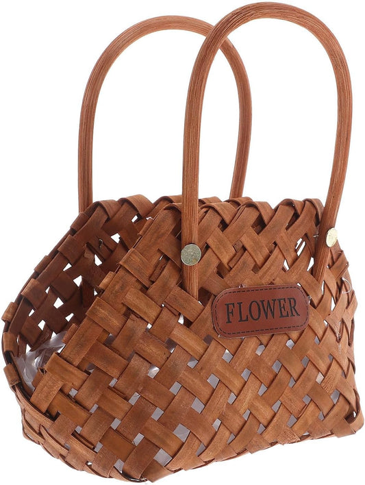 Garneck Handwoven Wooden Basket with Ergonomic Handle for Bread and Indoor Plants, Multipurpose Storage Basket with Protective Design, for Weddings and Special Occasions