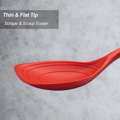 Large Silicone Cooking Spoon, Non-Stick Solid Spoon set with Deep Bolw and Measurement Mark for Mixing, Serving, Draining, Scooping, Scraping, Heat Resistant Kitchen Utensils, Black