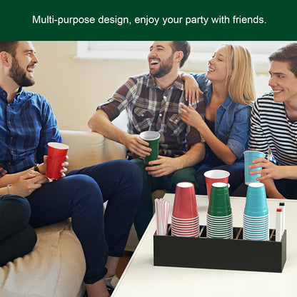 Double Cup Holder with Marker Slot, Party Cup Dispenser Acrylic Cup Organizer Mark Your Cup and Drink Up Caddy Modern Bar Counter Decor, Clear