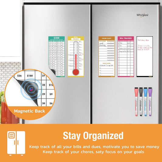 Magnetic White Board for Fridge - Dry Erase Meal Planner for Refrigerator - Weekly Menu Board, Grocery List, Memo Pad, Fridge and Freezer Inventory List - Kitchen Whiteboard with 4 Markers - 4" x 10"