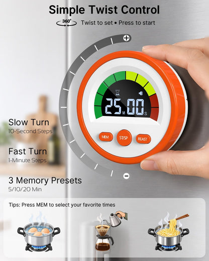 Digital Magnetic Kitchen Timer for Cooking, Rechargeable, Loud Alarm