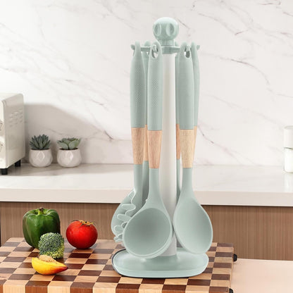 Cooking Utensils Set, With Holder, 1set, Silicone Kitchen Utensils Set, Silicone Spatulas, Food Grade Non Stick Coating Design, For Home Restaurant Camping