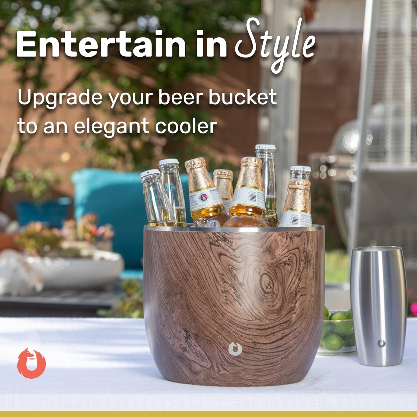SNOWFOX Plus, Premium Vacuum Insulated Stainless Steel Ice Bucket with Lid/Scoop,Home Bar Accessories,Elegant Bartending Ice Bucket for Parties,Beautiful Outdoor Entertaining Supplies,3L,Natural Teak