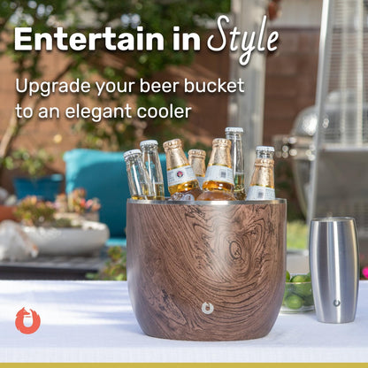 SNOWFOX Plus, Premium Vacuum Insulated Stainless Steel Ice Bucket with Lid/Scoop,Home Bar Accessories,Elegant Bartending Ice Bucket for Parties,Beautiful Outdoor Entertaining Supplies,3L,Natural Teak