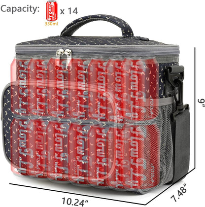 FlowFly Insulated Reusable Lunch Bag Adult Large Lunch Box for Women and Men with Adjustable Shoulder Strap,Front Zipper Pocket and Dual Large Mesh Side Pockets,Cherry - Colors A