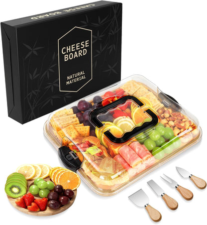 Charcuterie Boards,Bamboo Charcuterie Board with Lid&Cheese Tray Set, Portable Travel Charcuterie Board, Gifts for Housewarming, Weddings & Women