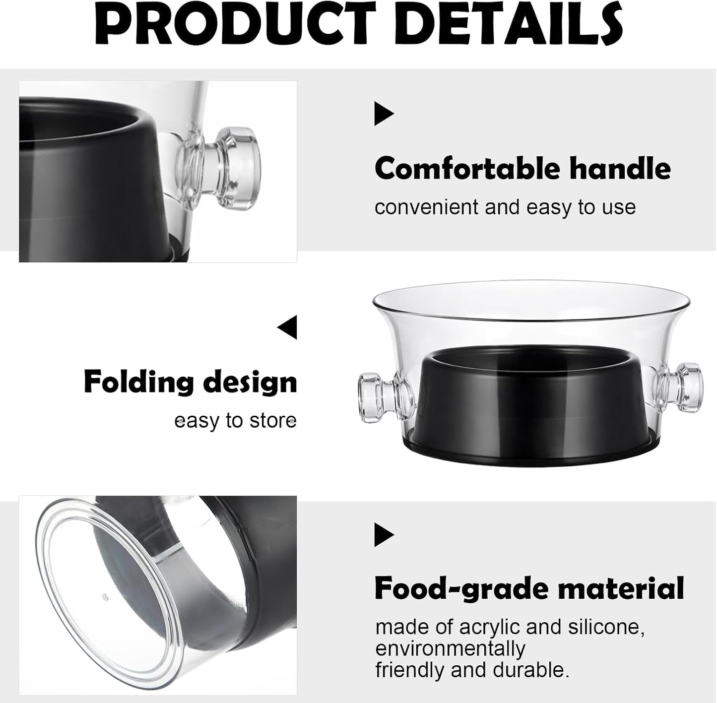 4 Liter Clear Acrylic Collapsible Ice Bucket with Handles for Travel Foldable Durable Thick Wine Champagne Bucket with Scoop Chiller for Bar, Parties, Bbqs, Weddings, Picnics, Outdoors