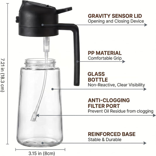 Hampton Distribution Olive Oil Sprayer for Cooking – 2-in-1 Oil Dispenser Bottle – Black Kitchen Oil Cruet with Non-Drip Spout, 15 Ounce