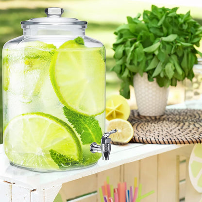 Honeydak 2 Pack 3 Gallon Glass Drink Dispenser for Parties Glass Beverage Dispenser with Stand and Spigot Leakproof Iced Water Storage Lemonade Juice Jar Mason with Lids for Wedding Parties Kitchen