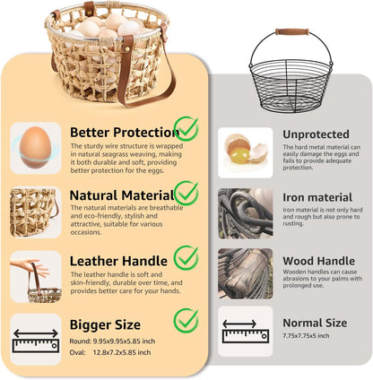Egg Baskets for Collecting Fresh Eggs Farmhouse Handmade Wicker Hyacinth Egg Collecting Basket with Handle