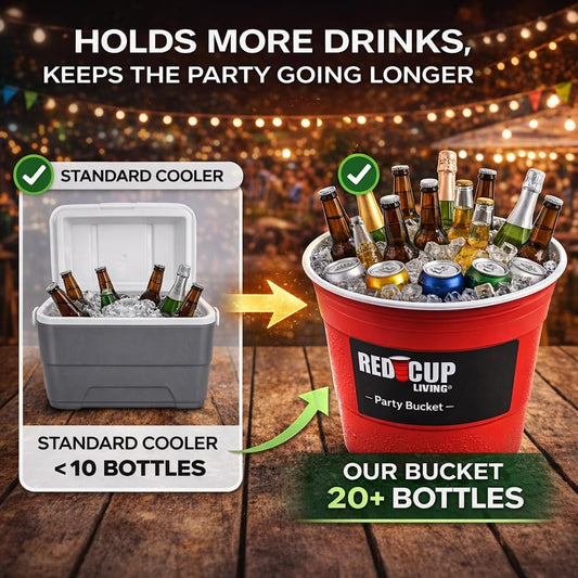 Red Cup Living Large Party Ice Bucket, 201 oz Insulated Drink Cooler for Parties, Bar & Kitchen, Durable Plastic Beer, Wine & Champagne Beverage Tub for Holiday