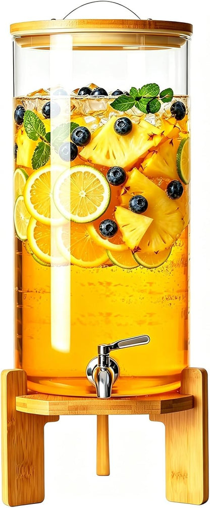 Beverage Dispenser, 4Gallon Glass Drink Dispenser with Stand, Stainless Steel Spigot, Ideal for Parties, Bars, Restaurants (15L/4 Gallon)