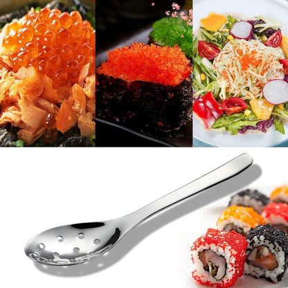 AOOSY Small Slotted Spoons,Modern Stylish Thick Heavy-weight Short handle Stainless Steel 10 Holes Durable Caviar Spoon for Soup Cereals Dips Curry Sauces Stews, Set of 2