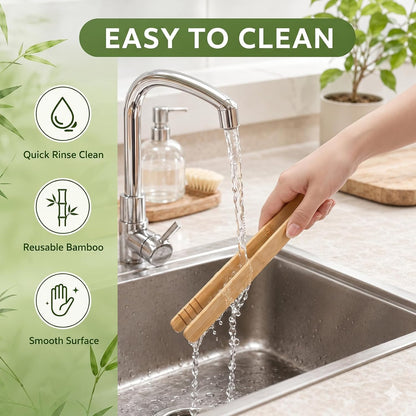 4PCS Wooden Toaster Tongs with Anti-slip Design, Natural Bamboo Tong for Toaster Toasters Tongs 10" Heat-resistant Reusable for Toasters, Bagels, Pastries, and Salads BBQ & Grilling Cooking & Serving