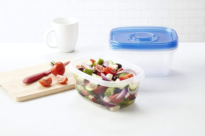 Glad GladWare To Go Snack Food Storage Containers with Lids, Medium Rectangle No BPA Plastic with Built-In Dressing Cup for Salads and Snacks, Microwave Dishwasher Safe, 24 Oz, 4 Count