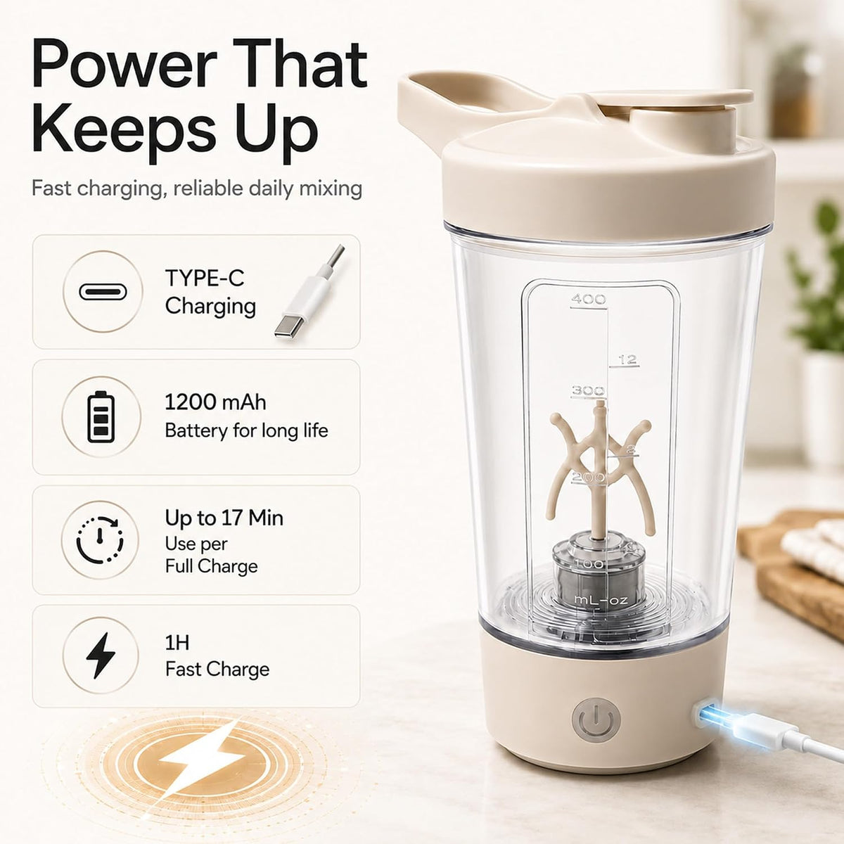 Electric Salad Dressing Shaker Automatic Mixer Cup 400ml 14OZ