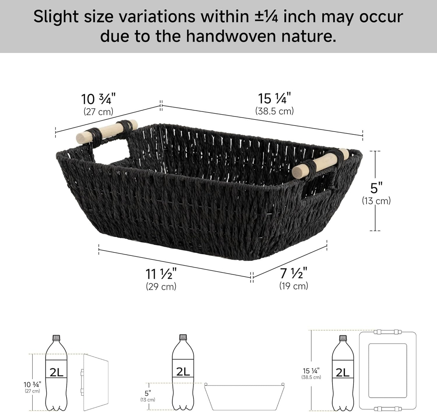 StorageWorks Hand-Woven Storage Baskets with Wooden Handles, Water Hyacinth Wicker Baskets for Organizing, 2 Pack