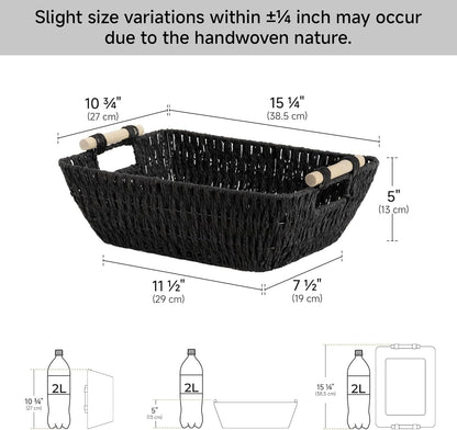 StorageWorks Hand-Woven Storage Baskets with Wooden Handles, Water Hyacinth Wicker Baskets for Organizing, 2 Pack