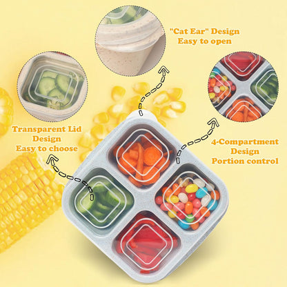 6 Pack Snack Containers, 4 Compartment Snack Box Containers Bento Box, Reusable Meal Prep Lunch Containers for Adults Kids Toddler, Divided Food Containers for Travel Work School