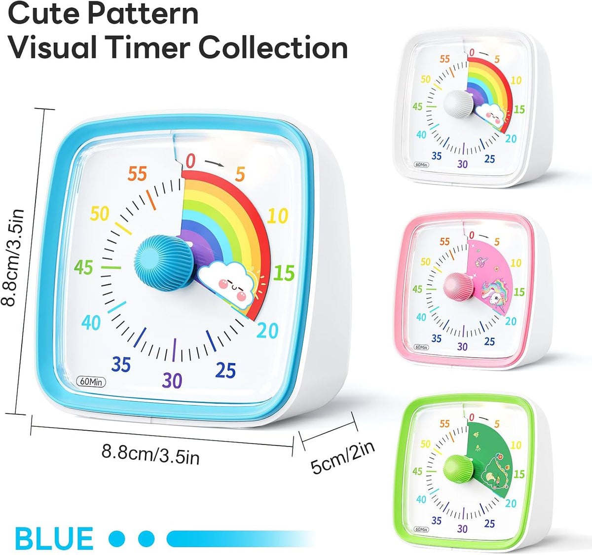 Yunbaoit Visual Timer with Night Light, 60 Minute Countdown, Light Blue