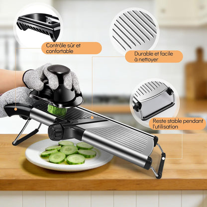 MASTERTOP Mandoline Slicer for Kitchen Adjustable Stainless Steel Food Slicer Vegetable Chopper Onion Waffle French Fry Cutter Potato Chip Julienne Slicer with Safety Gloves