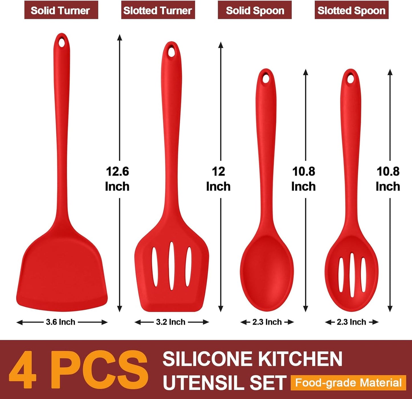 P&P CHEF Kitchen Utensil Set, 4 Pieces Non-stick Silicone Cooking Utensils, Heat-resistant Slotted Solid Spoon Turner for Frying, Mixing, Serving, Non-toxic & Easy to Clean, Blue