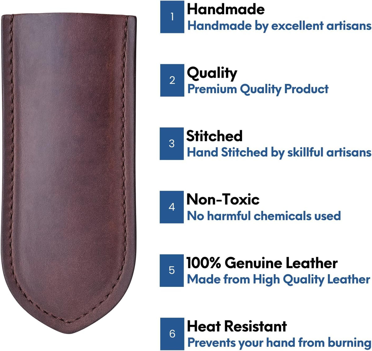 Leather Cast Iron Skillet Handle Cover, Heat Resistant Pan Grip Sleeve for Frying Pans, Dutch Oven & Griddles, Safe Non-Slip Cooking Handle Protector, Brown (Handle Cover Curve)