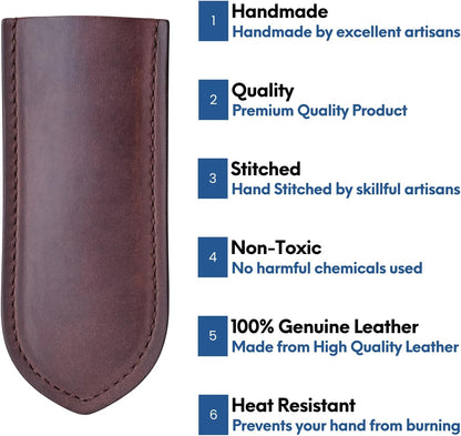 Leather Cast Iron Skillet Handle Cover, Heat Resistant Pan Grip Sleeve for Frying Pans, Dutch Oven & Griddles, Safe Non-Slip Cooking Handle Protector, Brown (Handle Cover Curve)