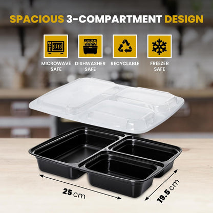 Superior 10 Pack Meal Prep Containers - 32oz Reusable 3 Compartment Food Containers–Microwave and Dishwasher Safe Prep Plastic Food Containers with Lid Divided Bento Box Lunch Tray