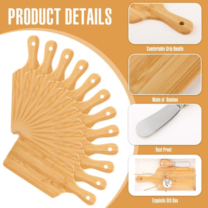 Tioncy 12 Sets Bridal Baby Shower Cheese Prizes Christmas Kitchen Gifts Mini Charcuterie Board Set with Knife Wooden Board Thank You Box for Christmas Wedding Party Guests Game Gifts(Bamboo)