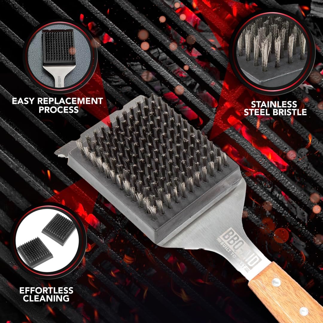BBQ-AID Grill Brush for Outdoor Grill Bristle Free - 18" BBQ Brush for Grill Cleaning Kit - Safe BBQ Grill Cleaner Brush and Scraper - Stainless Grill Cleaning Brush for Any Grill, Grill Accessories