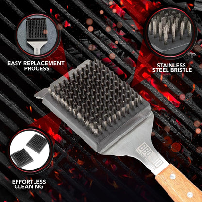 BBQ-AID Grill Brush for Outdoor Grill Bristle Free - 18" BBQ Brush for Grill Cleaning Kit - Safe BBQ Grill Cleaner Brush and Scraper - Stainless Grill Cleaning Brush for Any Grill, Grill Accessories