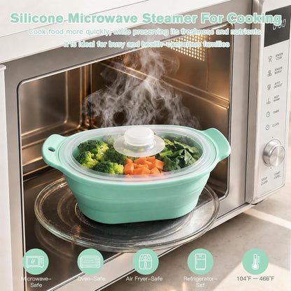 40oz Silicone Microwave Steamer For Cooking Food, Vegetable Steamer, Grey