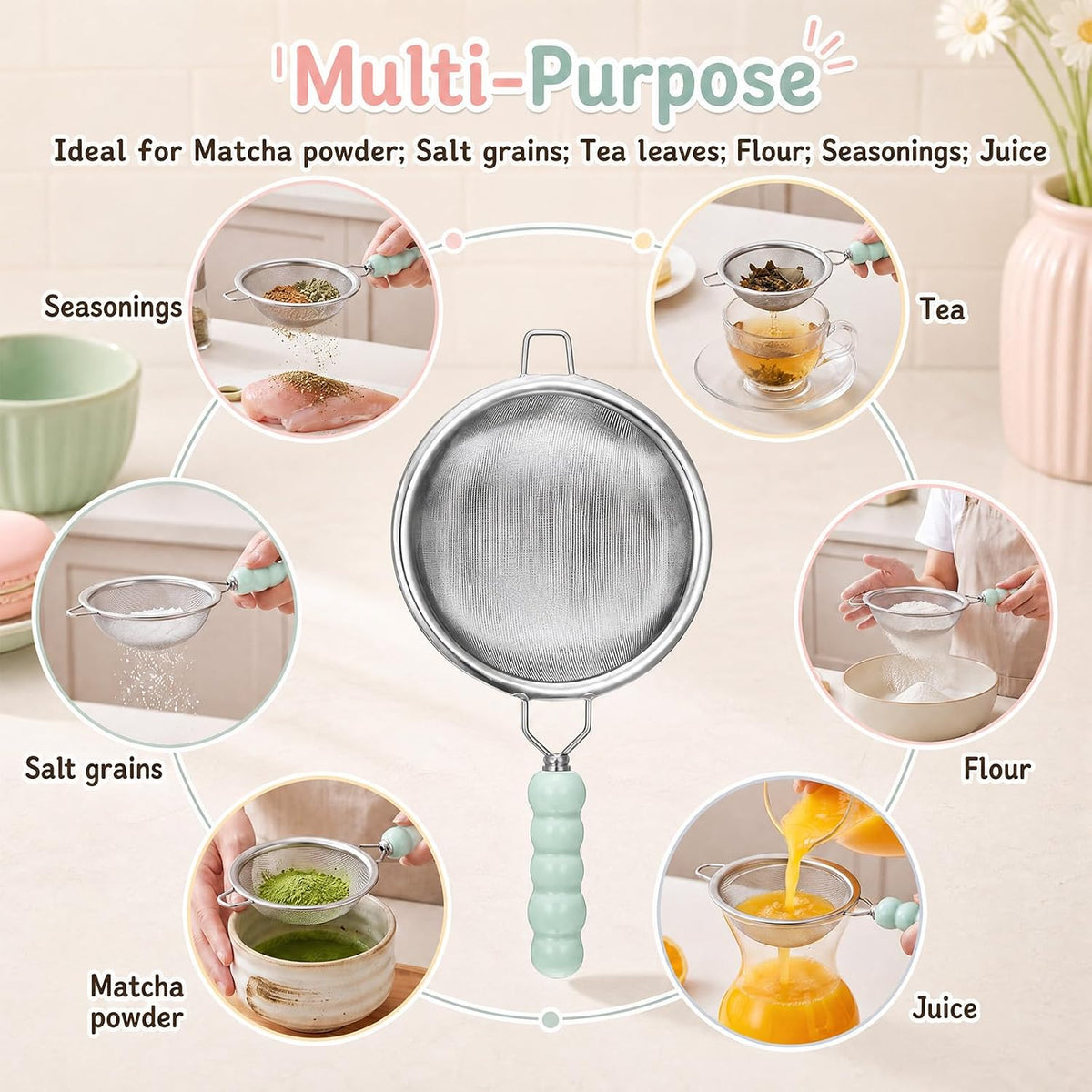 4 Pcs 3.1 in Mini Fine Mesh Strainer Set with Ceramic Handles