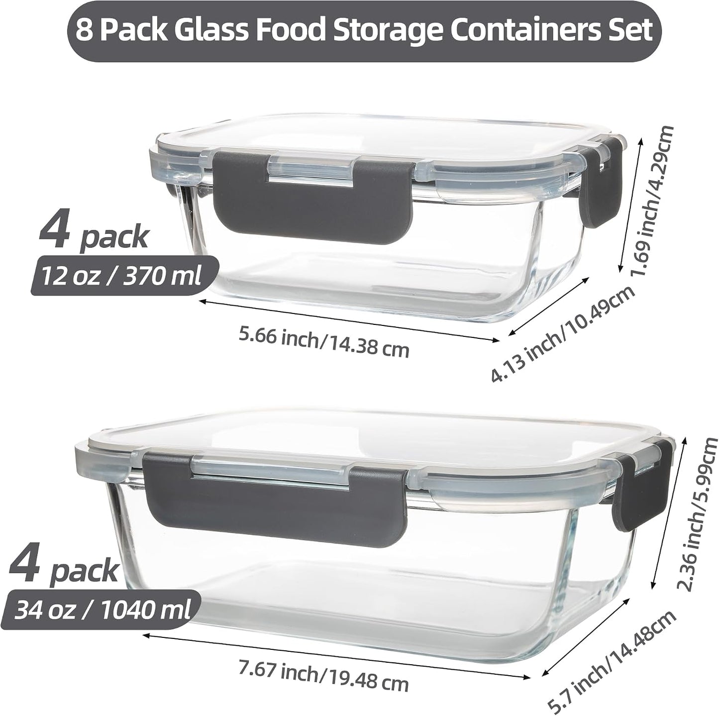 16PCS (8 Bowls + 8 Lids) High Borosilicate Glass Meal Prep Containers, Food Storage Containers with Airtight Lids, Glass Lunch Bento Boxes,Dishwasher Safe, blue