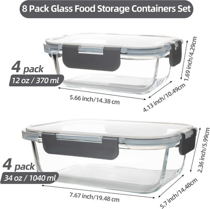 16PCS (8 Bowls + 8 Lids) High Borosilicate Glass Meal Prep Containers, Food Storage Containers with Airtight Lids, Glass Lunch Bento Boxes,Dishwasher Safe, blue