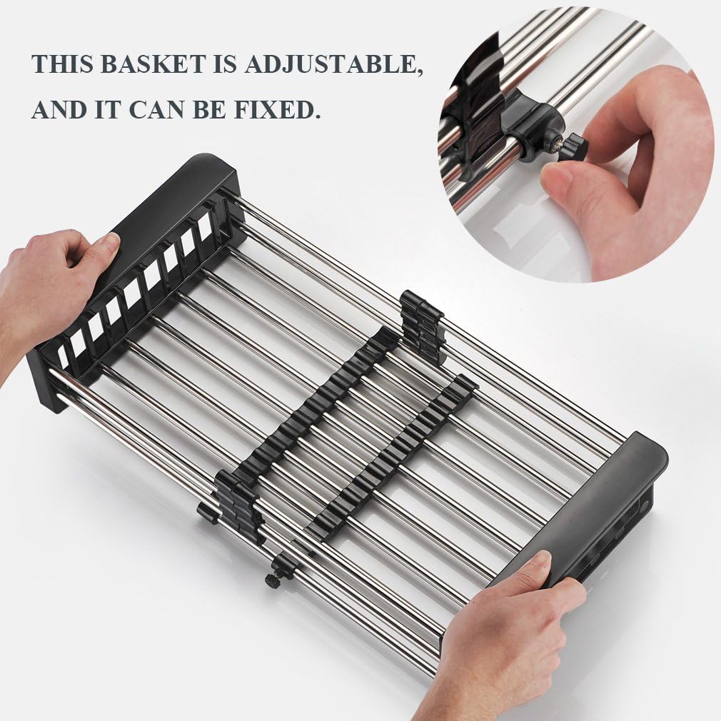 Dish Drying Rack, Over The Sink Dish Drying Rack, Stainless Steel Dish Drainer with Adjustable Arms Holder Functional Kitchen Sink Organizer for Vegetable and Fruit