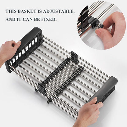 Dish Drying Rack, Over The Sink Dish Drying Rack, Stainless Steel Dish Drainer with Adjustable Arms Holder Functional Kitchen Sink Organizer for Vegetable and Fruit