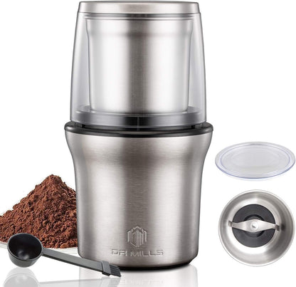 DR MILLS DM-7412M Stainless Steel Electric Dried Spice and Coffee Grinder,2 in 1 Wet and Dry, Detachable Cups, Dishwasher Safe