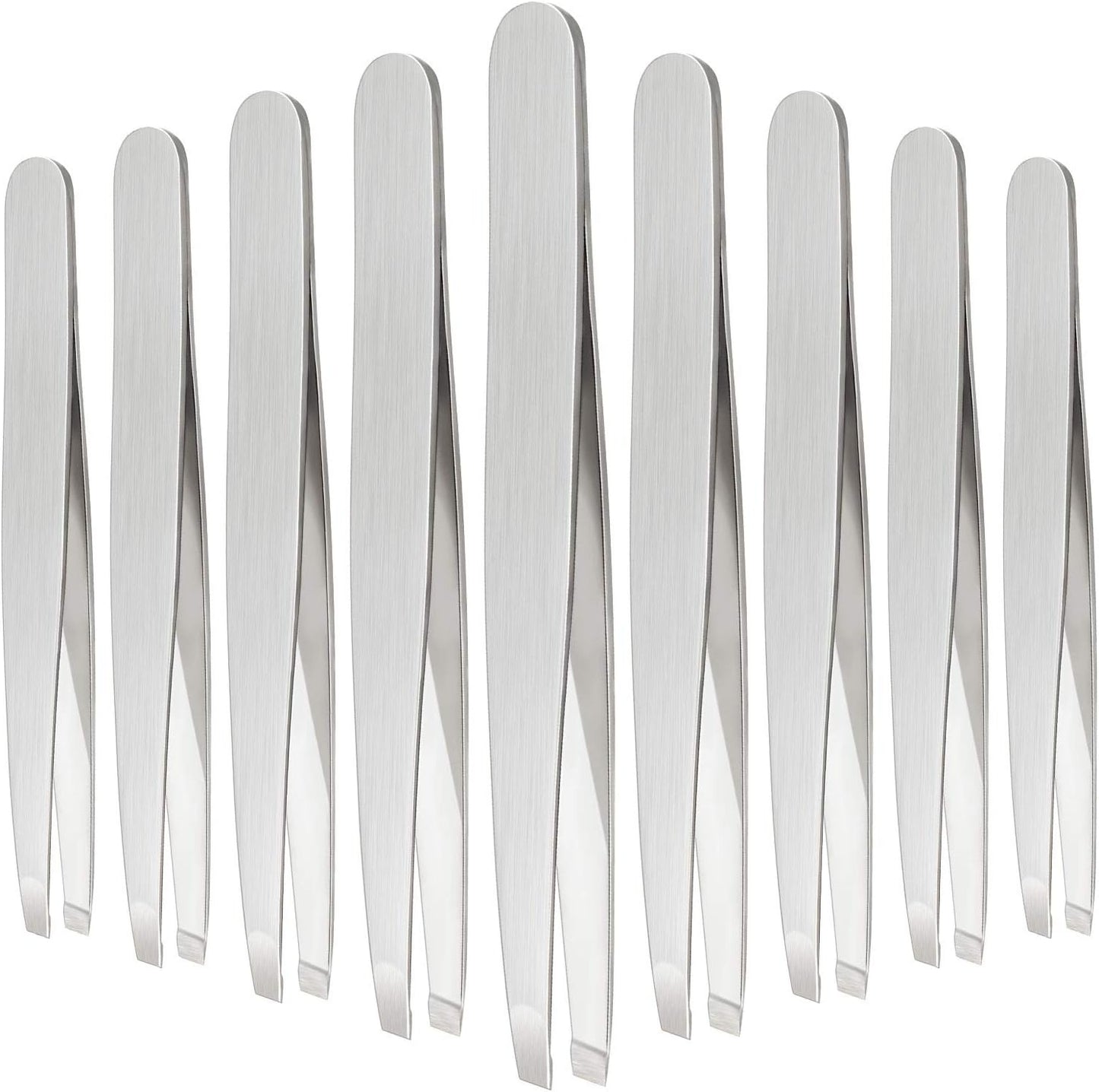 Mudder 12 Pcs Eyebrow Tweezers Set for Facial Hair Stainless Steel Slanted Tip Tweezers in Bulk for Men and Women(Silver)